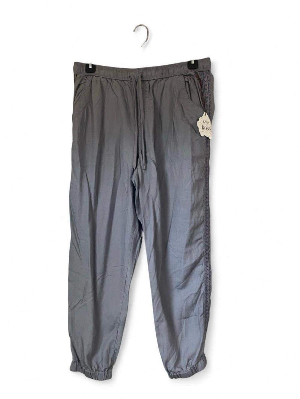 Knox Rose  Joggers Sz L 100% Lyocell Lightweight Drawstring Embroidered Trim